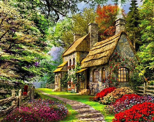 House & Flowers Paint by Numbers