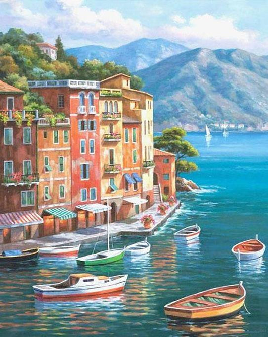 Boats & Mountain Paint by Numbers