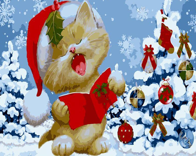 Christmas Tree & Cat Paint by Numbers