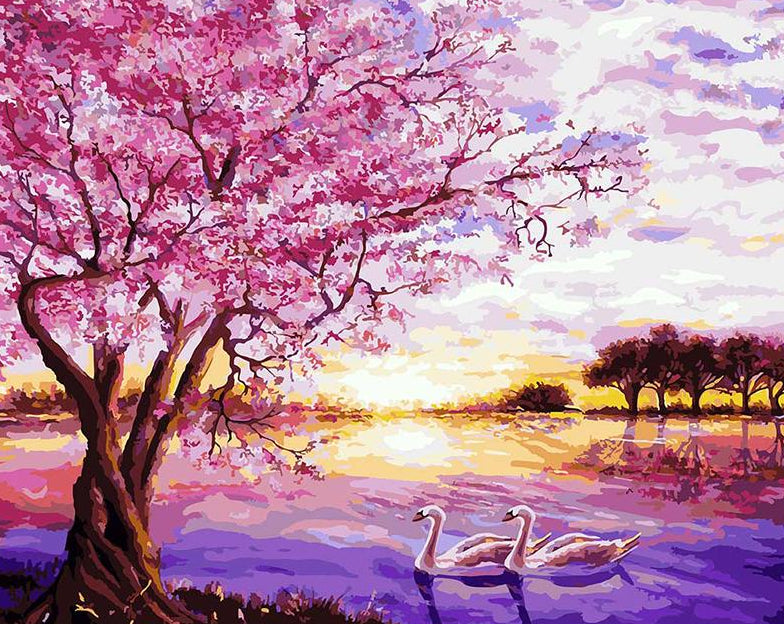 Cherry Tree & Swans Paint by Numbers