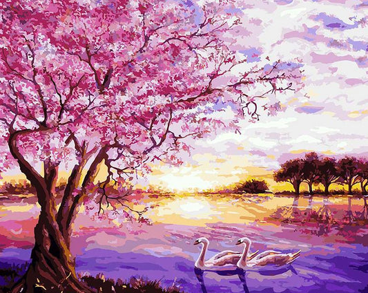 Cherry Tree & Swans Paint by Numbers