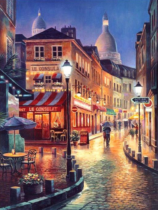 Couple in Night Street Paint by Numbers