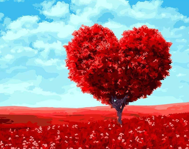 Red Heart Tree Paint by Numbers