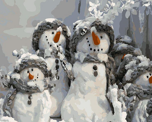 Snowmen with Hats Paint by Numbers