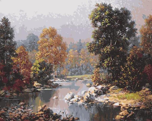 Water Stream & Forest Trees Painting Kit