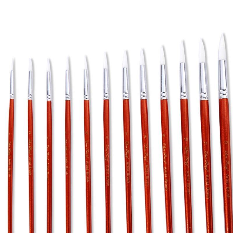 12 pcs/set Round Shape Nylon Hair Wooden Handle Paint Brush - Paint by Numbers Home