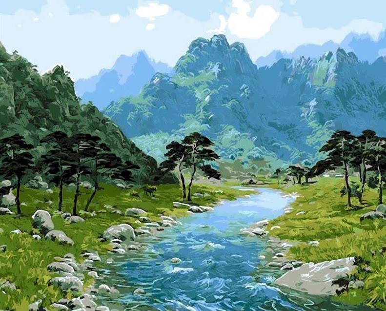 Lake in Forest Paint by Numbers