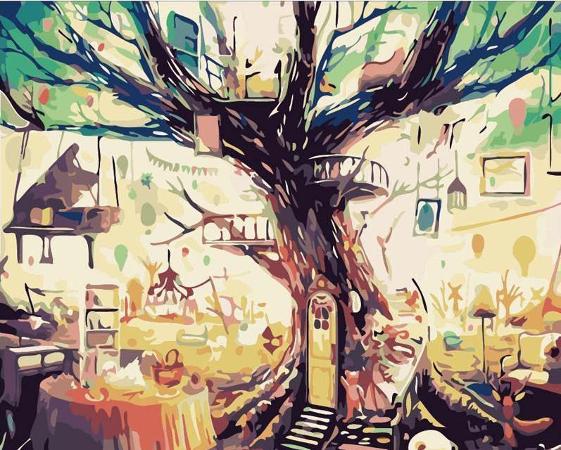 Abstract Tree House Paint by Numbers