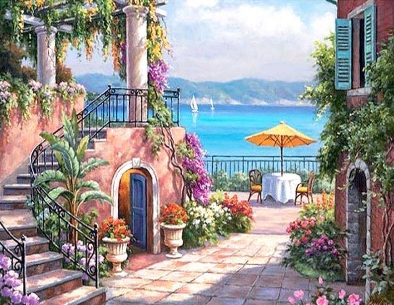 Floral Sea View Paint by Numbers