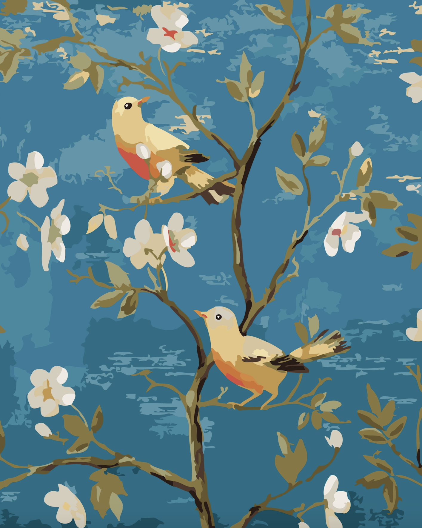 Birds on Flowers Tree Painting Kit