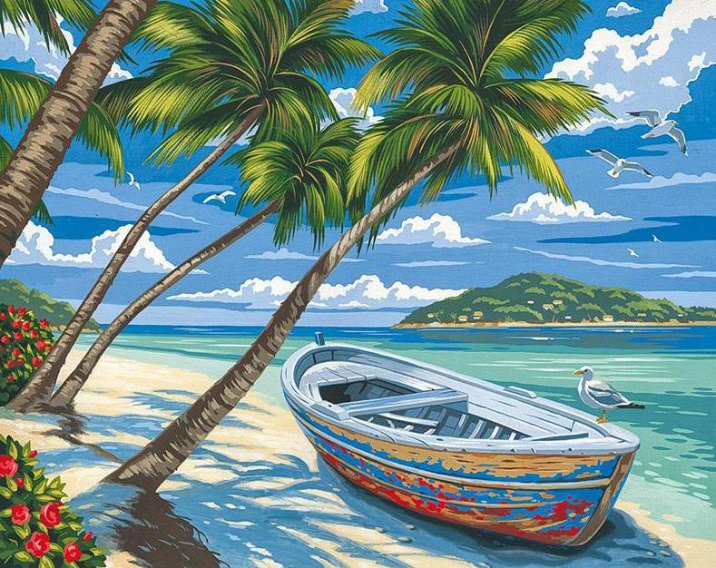 Boat & Palm Trees Paint by Numbers