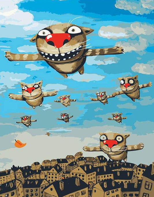 Cartoon Cats Flying Paint by Numbers