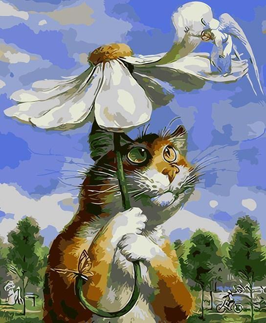 Cat & Daisy Umbrella Paint by Numbers