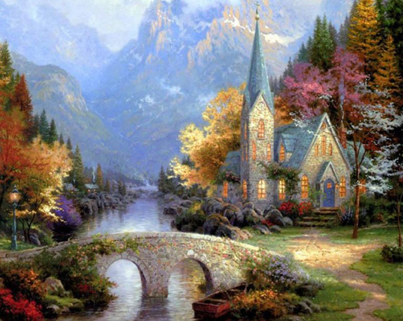 Church in Mountains Paint by Numbers