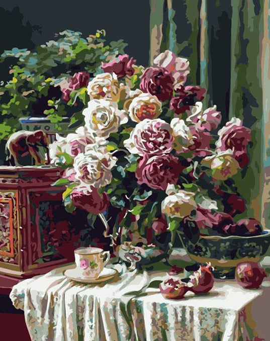 Roses in a Silver Vase Paint by Numbers