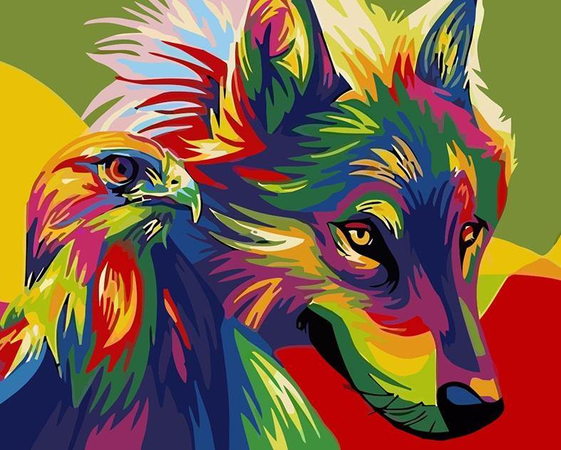 Colorful Wolf & Eagle Paint by Numbers