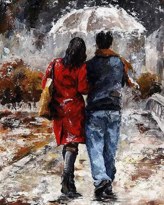 Couple in Rain Paint by Numbers