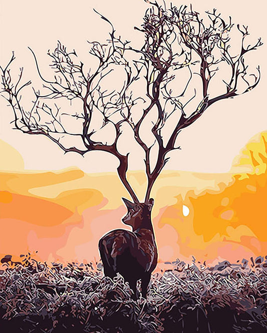 Stag Antlers Tree Paint by Numbers