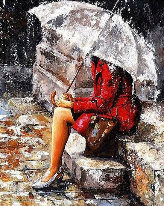 Girl in Rain Paint by Numbers