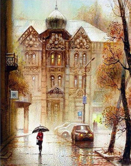 Girl on Rainy Street Paint by Numbers
