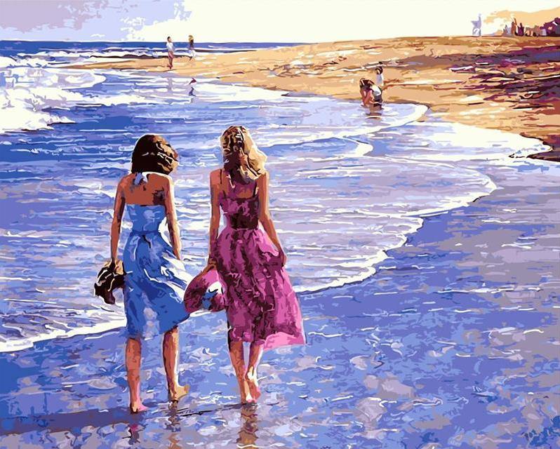 Girl With Dress Walking On Beach Paint By Numbers - PBN Canvas