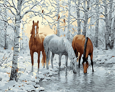 Horses at the Lake Paint by Numbers