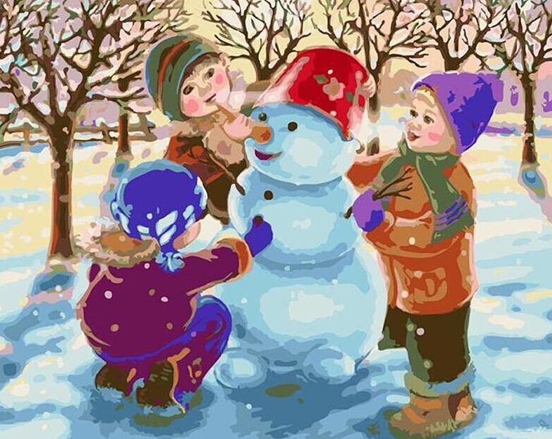 Kids & Snowman Paint by Numbers