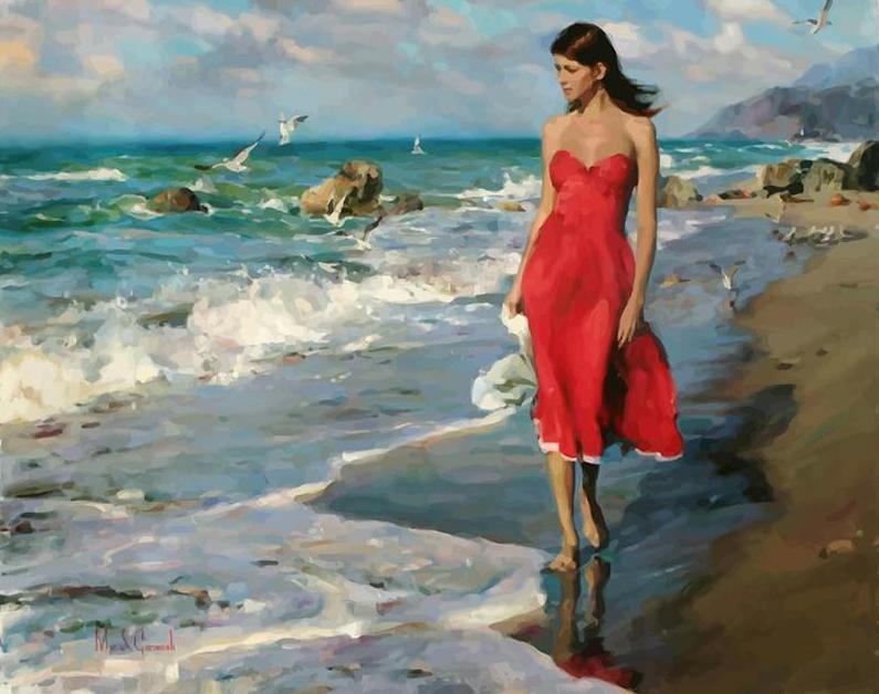 Lady on Beach Paint by Numbers