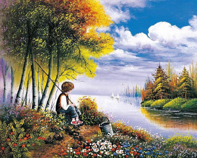 Little Boy Fishing - Paint by Numbers Home