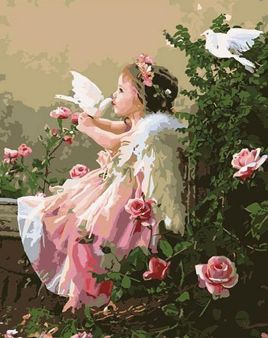  Girl & Pigeons Paint by Numbers