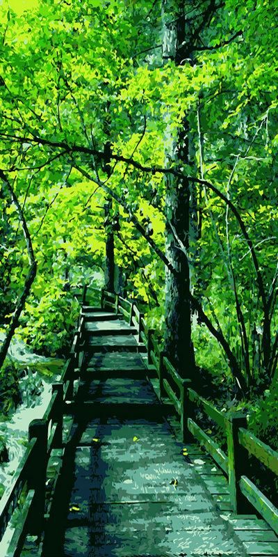 Pathway & Green Trees Paint by Numbers