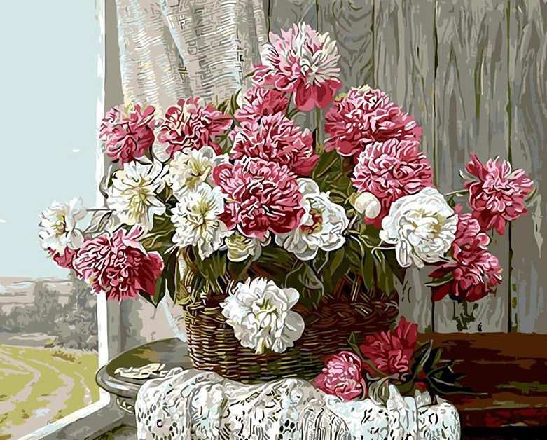 Pink & White Flowers Painting by Numbers