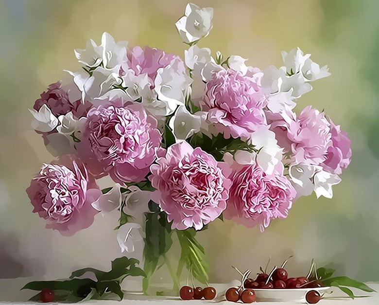 Pink & White Flowers Paint by Numbers