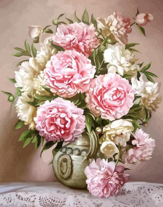 Pink & White Peonies Paint by Numbers