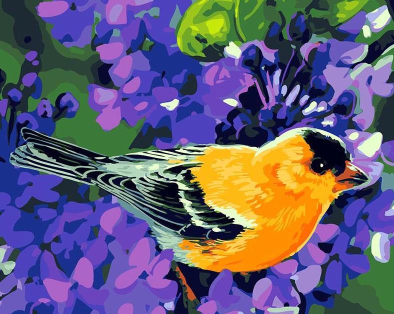 Purple Flowers Bird Paint by Numbers