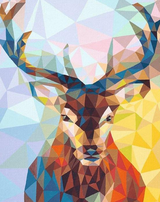 Reindeer Cubism Art Paint by Numbers