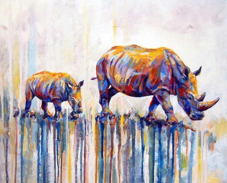 Rhino with Baby Paint by Numbers