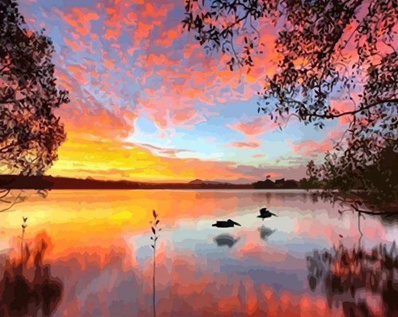 Sunset on the Lake Paint by Numbers