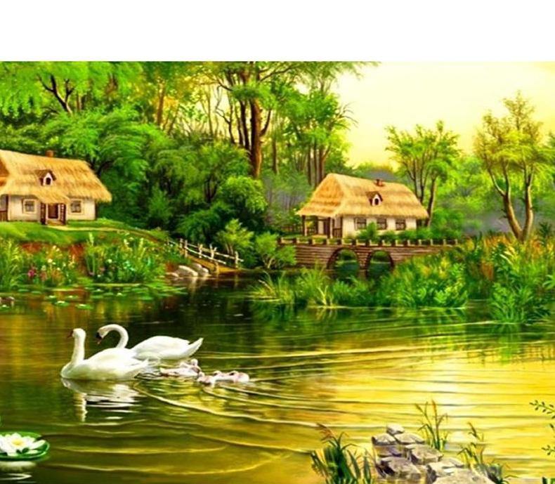Swans & Green Forest Painting Kit