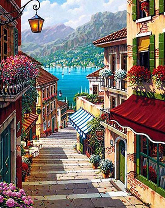 Town Landscape Art Painting Kit - Paint by Numbers Home