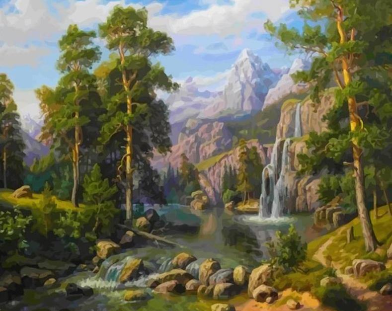 Waterfall & Mountains Paint by Numbers