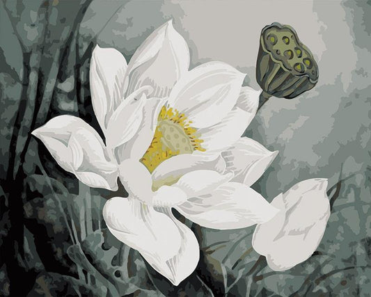 White Floral Art Paint by Numbers