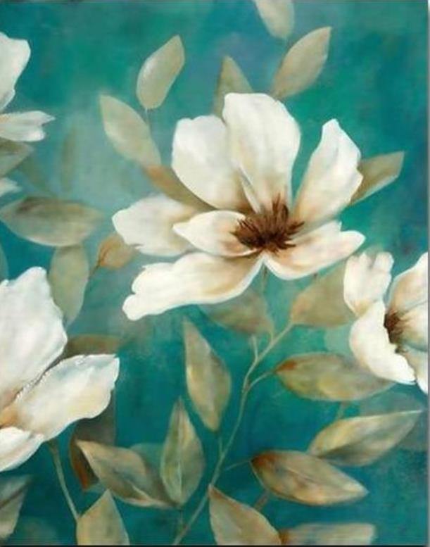 Paint By Number Kit for Adults - White Flowers - DIY Painting By Numbers