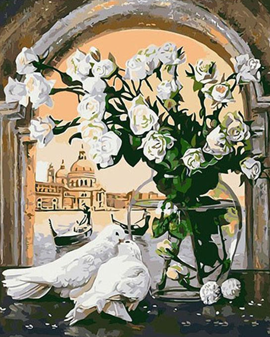 Pigeons & Flowers Paint by Numbers