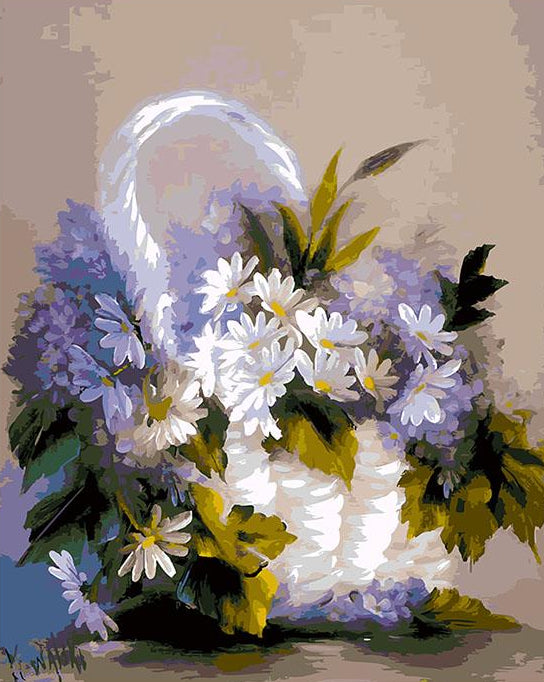 White & Purple Daisies Paint by Numbers