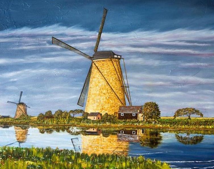 Windmills & Cloudy Sky Painting Kit