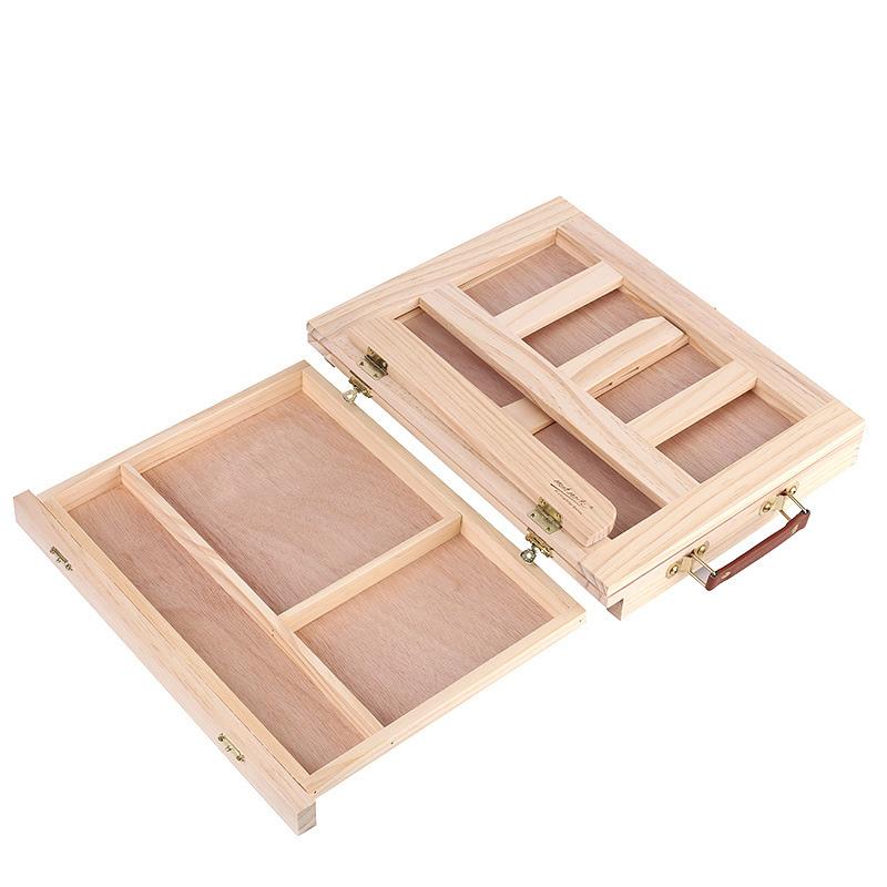 Portable Wooden Box with Sliding Drawer for Art Supplies