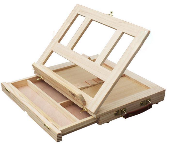 Portable Wooden Box with Sliding Drawer for Art Supplies