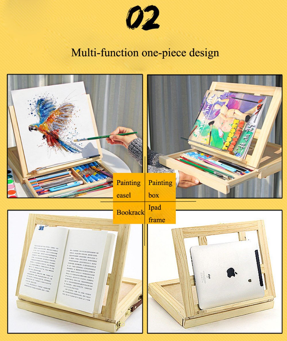 Portable Wooden Box with Sliding Drawer for Art Supplies