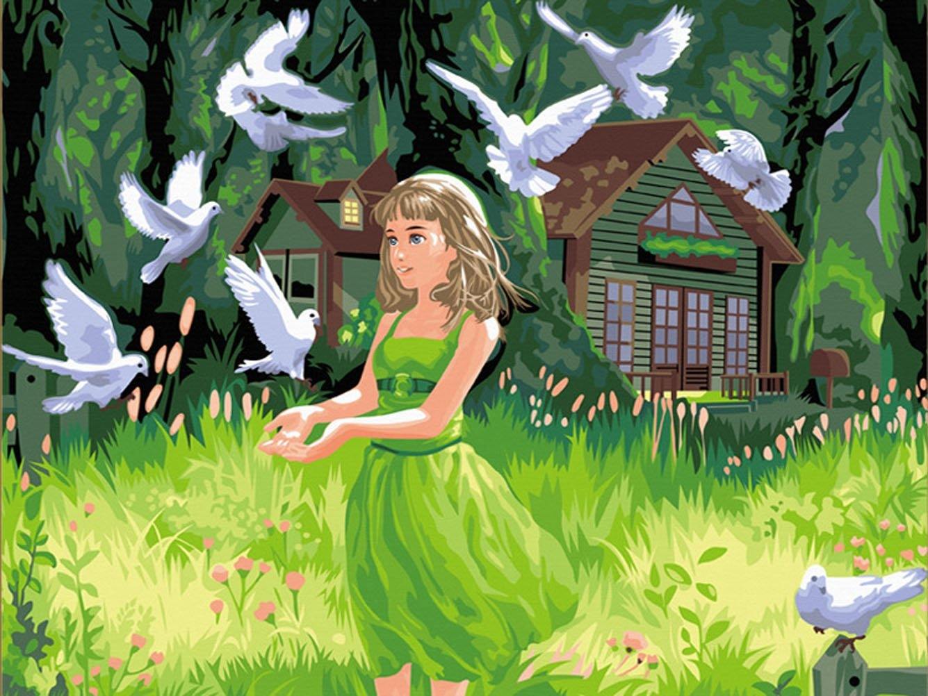 Little Girl & Pigeons Paint by Numbers